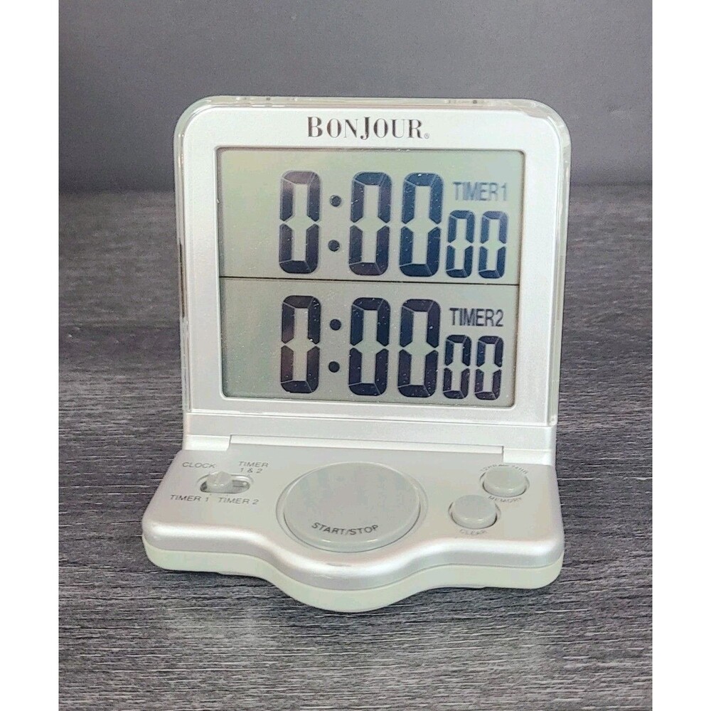 Bonjour Jumbo Dual Digital Timer - Clock - Scientific/Classroom - 24/12hr Time